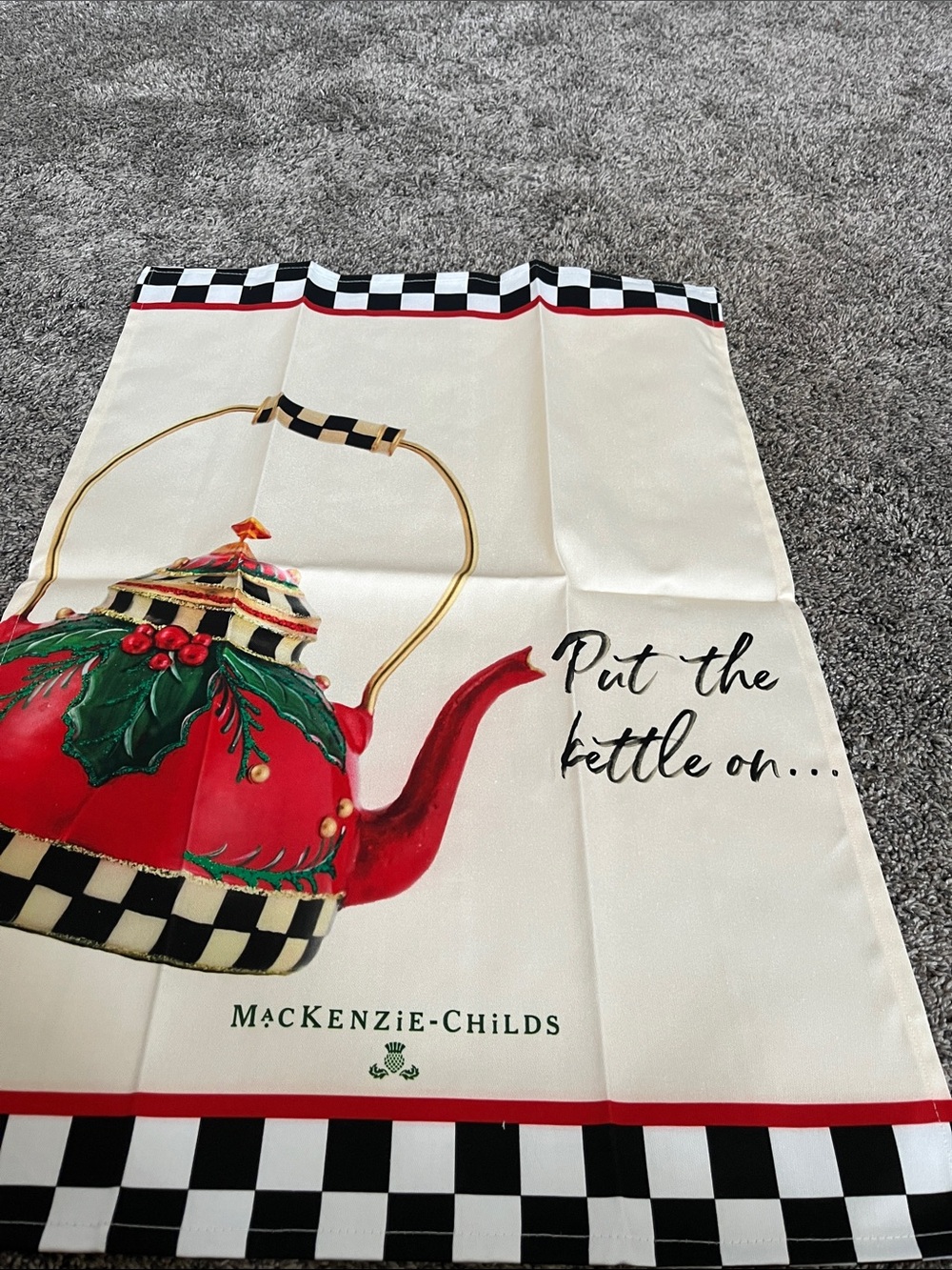 MacKenzie-Childs Red, Black & White Teapot Kitchen Towel!  New. Beautiful.